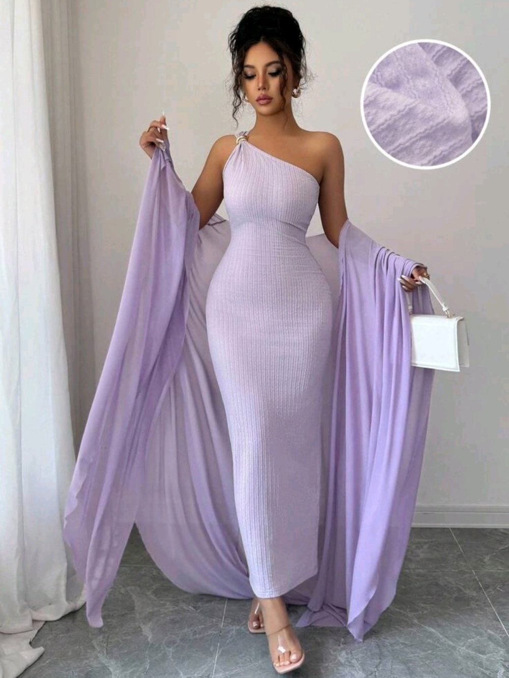 Light Lavender Knit Maxi Dress & Shawl